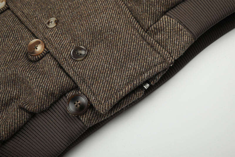 Hooded Bomber Jacket with Faux Fur Trim & Double-Button Front
