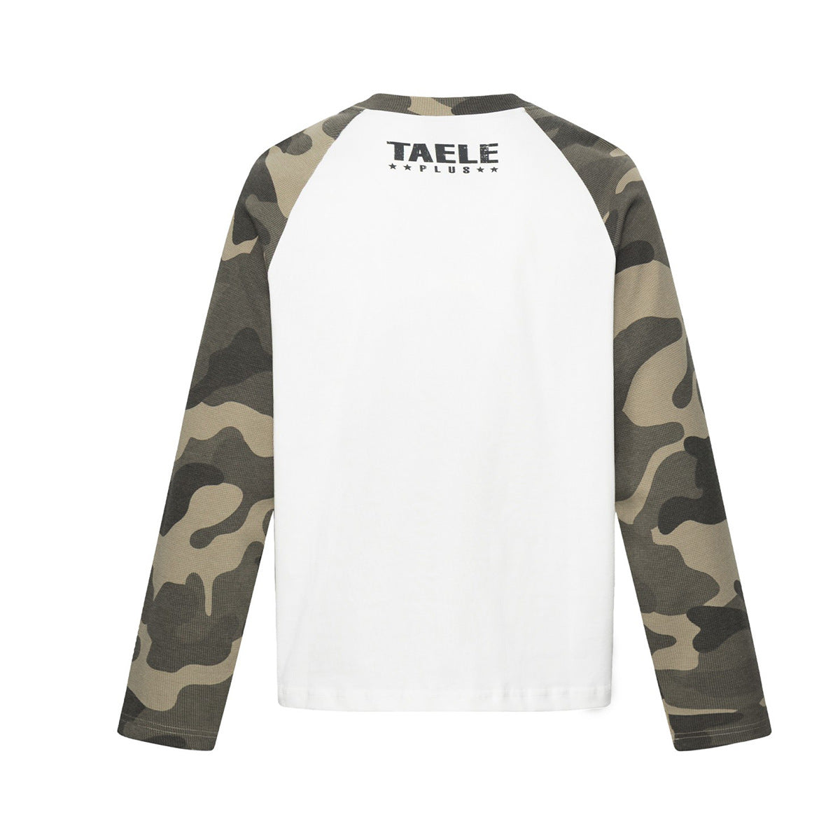 Camiseta raglán gótica de manga larga con camuflaje de calaveras — Camiseta streetwear de cuello redondo
