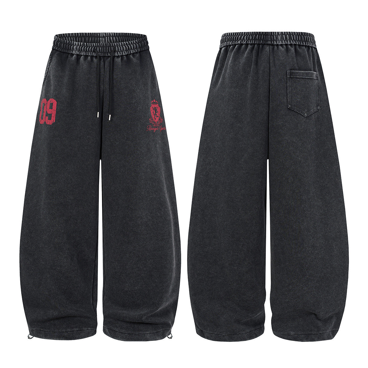 Wide-Leg Sweatpants – Acid Wash Vintage Varsity Graphic, Relaxed Fit