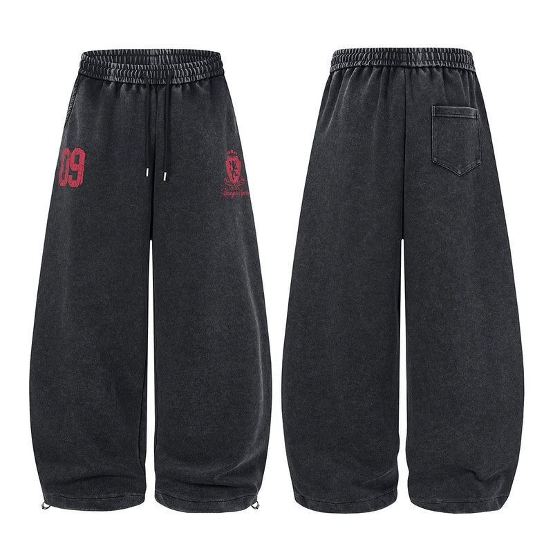 Wide-Leg Sweatpants – Acid Wash Vintage Varsity Graphic, Relaxed Fit
