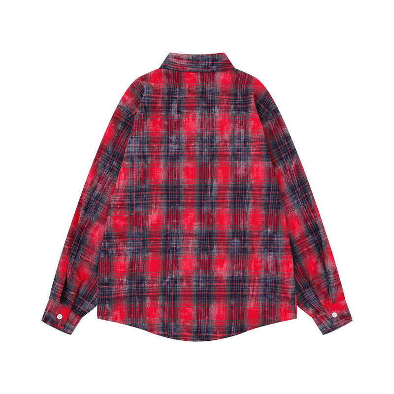 Plaid Flannel Shirt with Union Jack & Star Patch Panel — Oversized Vintage Fit