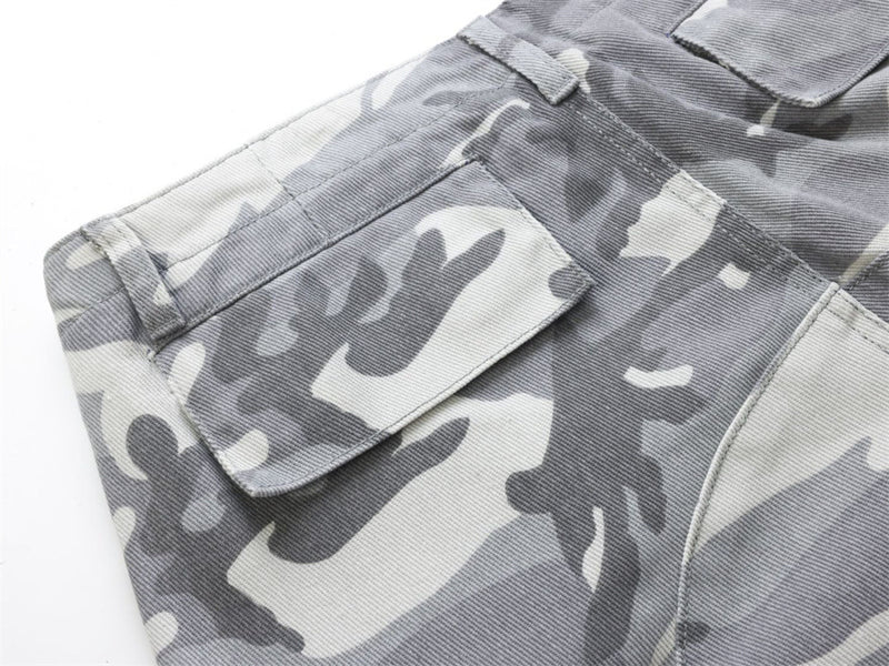 Mens Baggy Cargo Jeans Wide Leg White Camo Pants