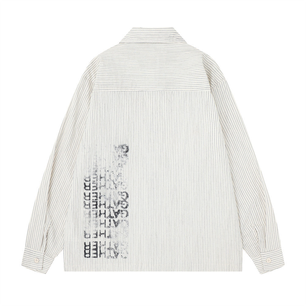 Men's Long Sleeve Striped Shirt with Distressed Letter Print