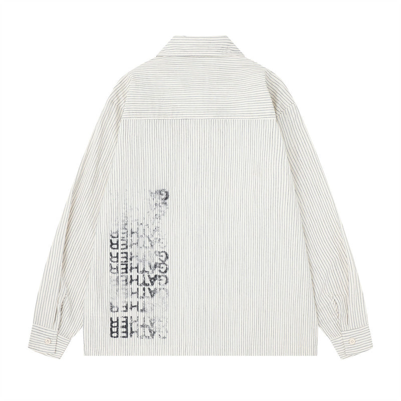 Men's Long Sleeve Striped Shirt with Distressed Letter Print