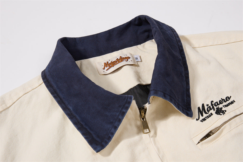 Men's Canvas Workwear Zip Jacket with Contrast Corduroy Collar