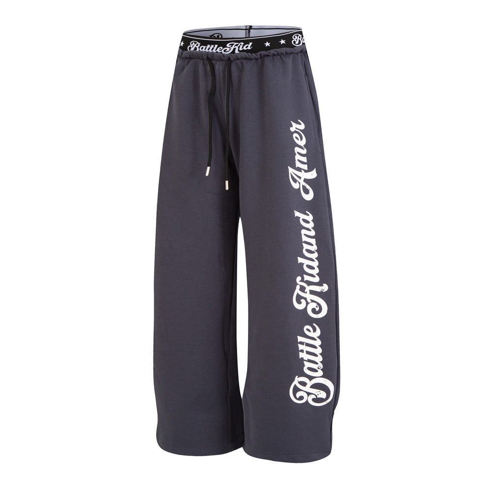 BattleKid Letter Print Wide Leg Sweatpants – Elastic Waist Streetwear Joggers