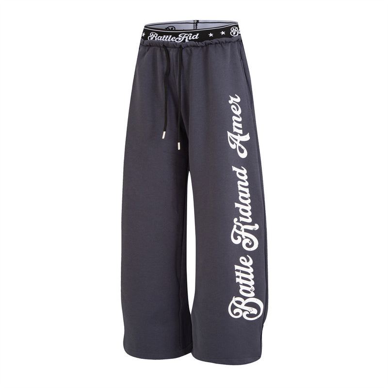 BattleKid Letter Print Wide Leg Sweatpants – Elastic Waist Streetwear Joggers