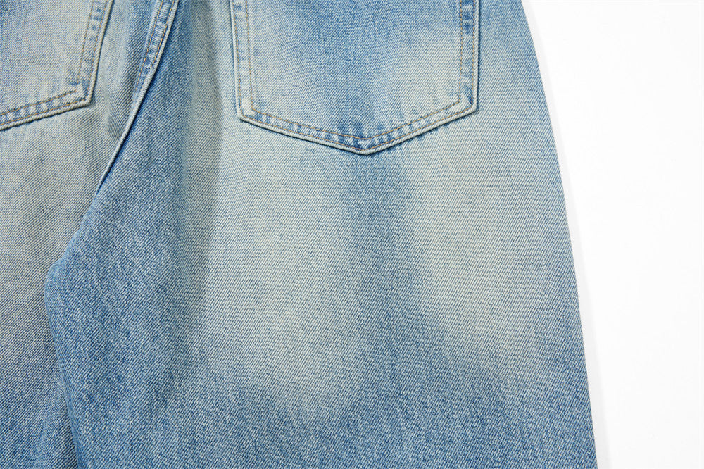 Wide Leg Baggy Jeans – Men's Vintage Washed Light Blue Straight Fit Denim