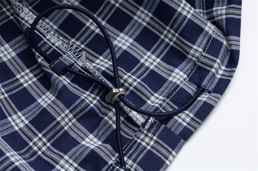 Plaid Wide-Leg Pants with Apron Overlay – Relaxed Fit Japanese Streetwear