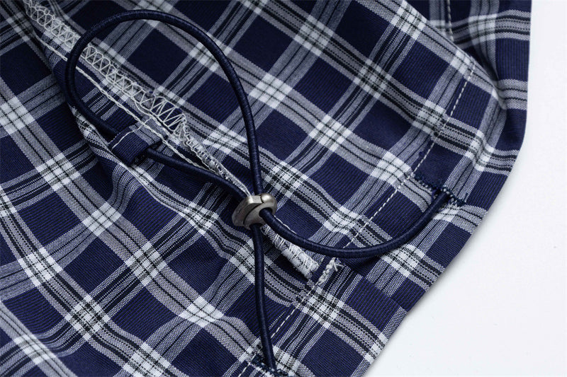 Plaid Wide-Leg Pants with Apron Overlay – Relaxed Fit Japanese Streetwear