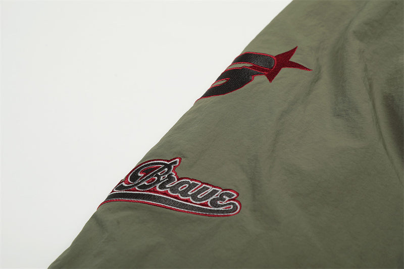 Men's Army Green Varsity Patch Faux Fur Hood Puffer Jacket