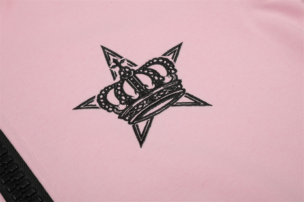 Sweat à capuche zippé brodé Crown Star avec tirette anneau