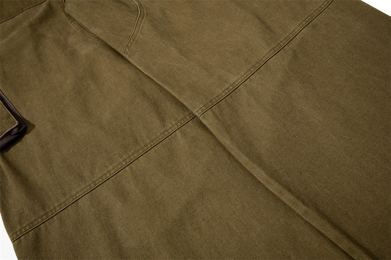 Wide-Leg Cargo Pants with Multi-Pocket Contrast Panel Design