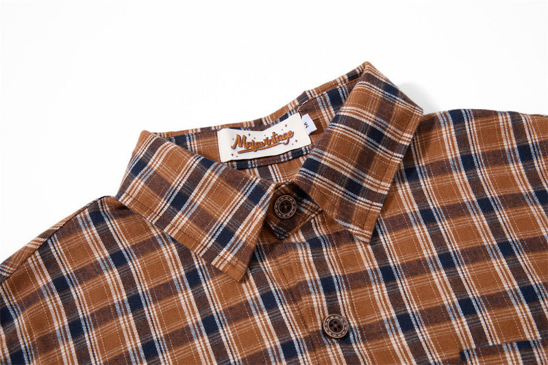 Camisa de franela de cuadros de manga larga – Camisa abotonada de corte relajado para hombre en cuadros marrones