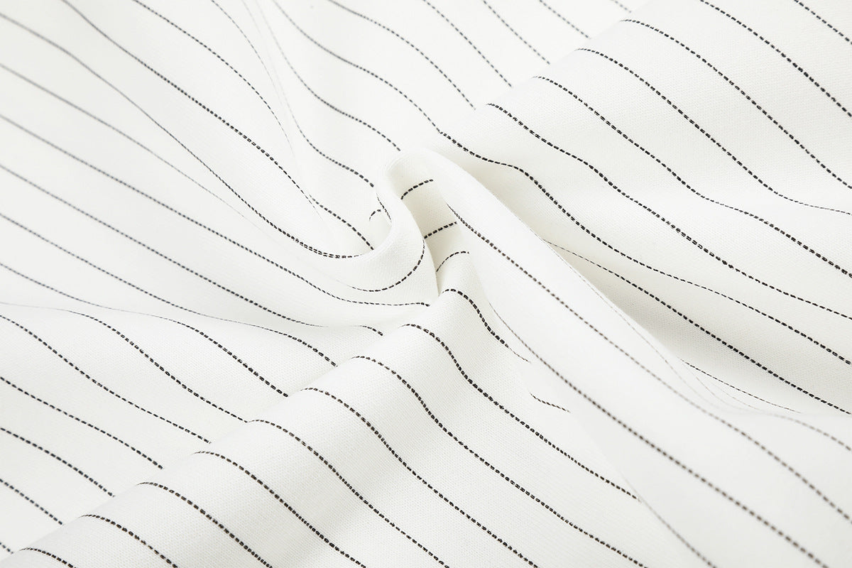 Pinstripe Zip-Up Hoodie with American Flag Embroidery & Script Sleeve Print