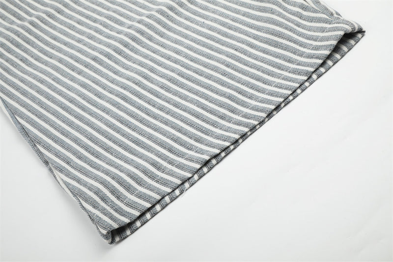 Wide-Leg Striped Pants with Curved Arc Pocket Design