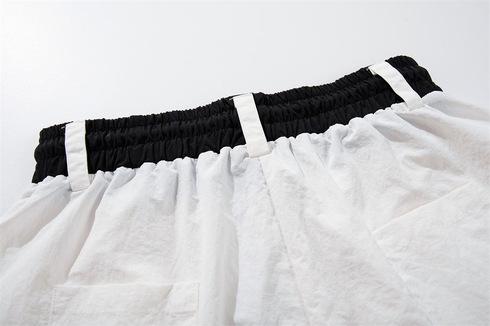 Wide-Leg Parachute Pants with Star Print & Drawstring Hem