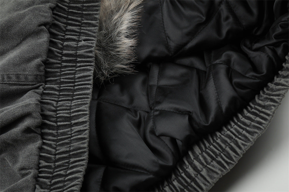 Men's Faux Fur-Lined Bomber Jacket – Studded Workwear Cotton Padded Coat