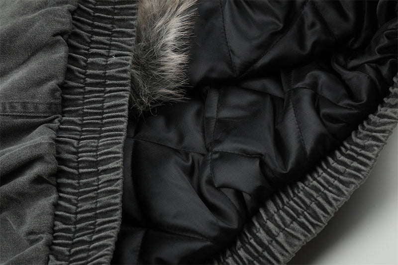 Men's Faux Fur-Lined Bomber Jacket – Studded Workwear Cotton Padded Coat