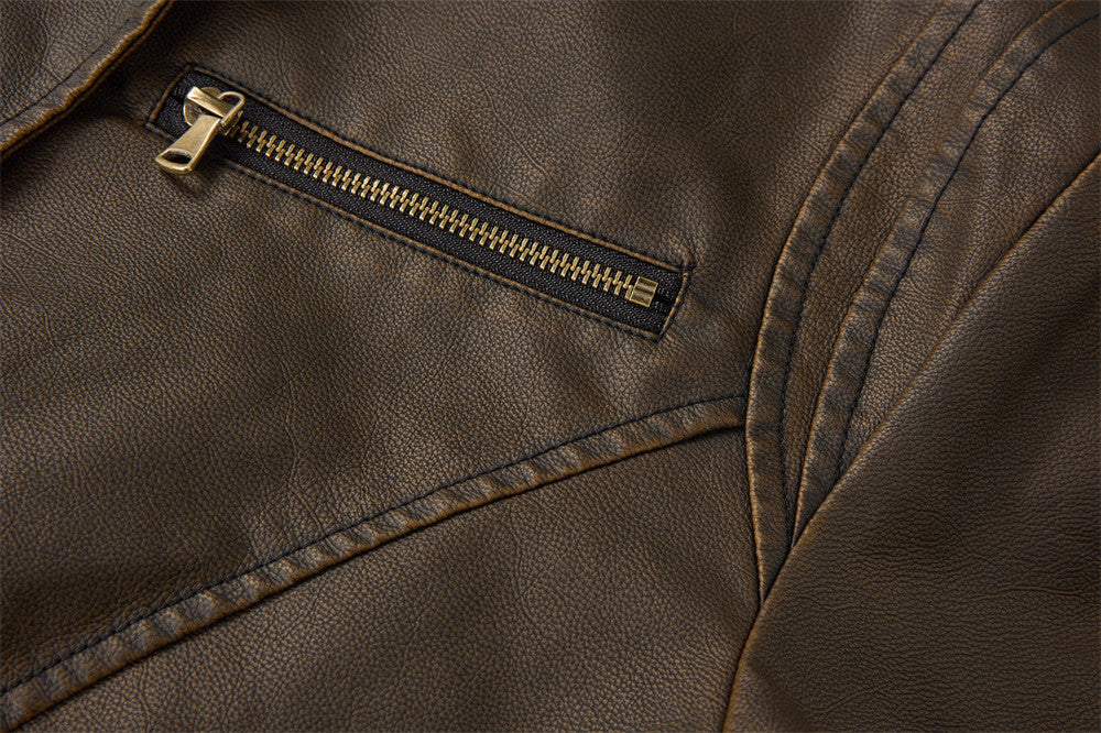 Men's Vintage Punk Multi-Zip PU Leather Moto Jacket – Distressed Brown