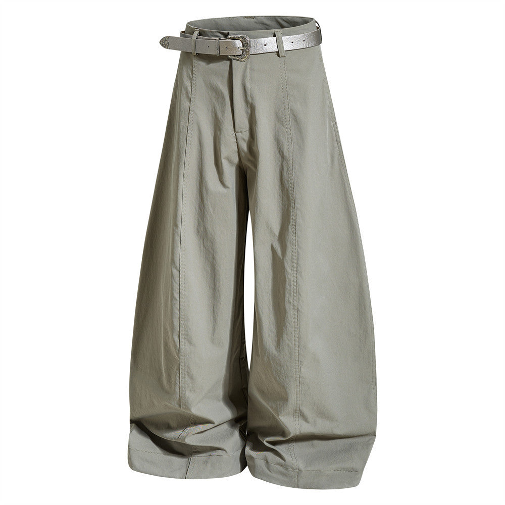 Wide-Leg Barrel Trousers with Belt – High-Waist Oversized Curved Pants