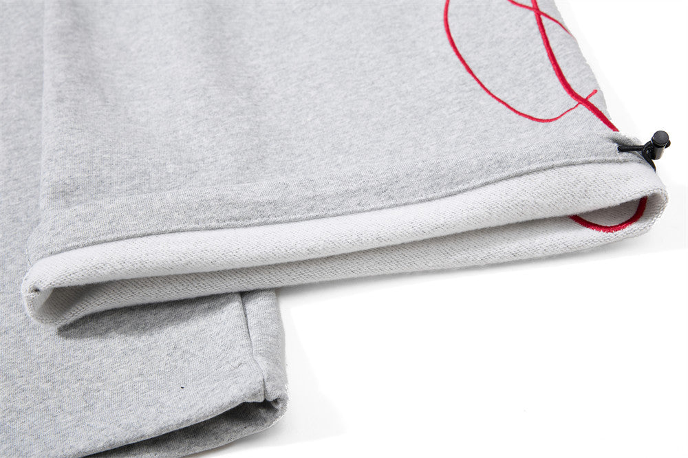 Men's Colorblock Double Waistband Wide-Leg Sweatpants with Embroidered Graphic