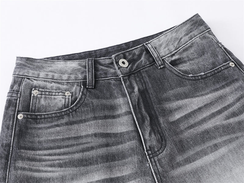 Wide-Leg Jeans Men's Washed Grey Vintage Distressed Baggy Denim Pants
