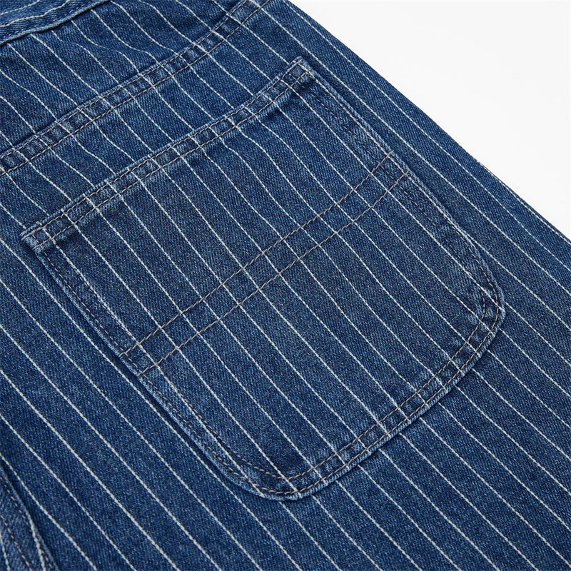 Jean droit à jambes larges à fines rayures pour homme avec broderie script