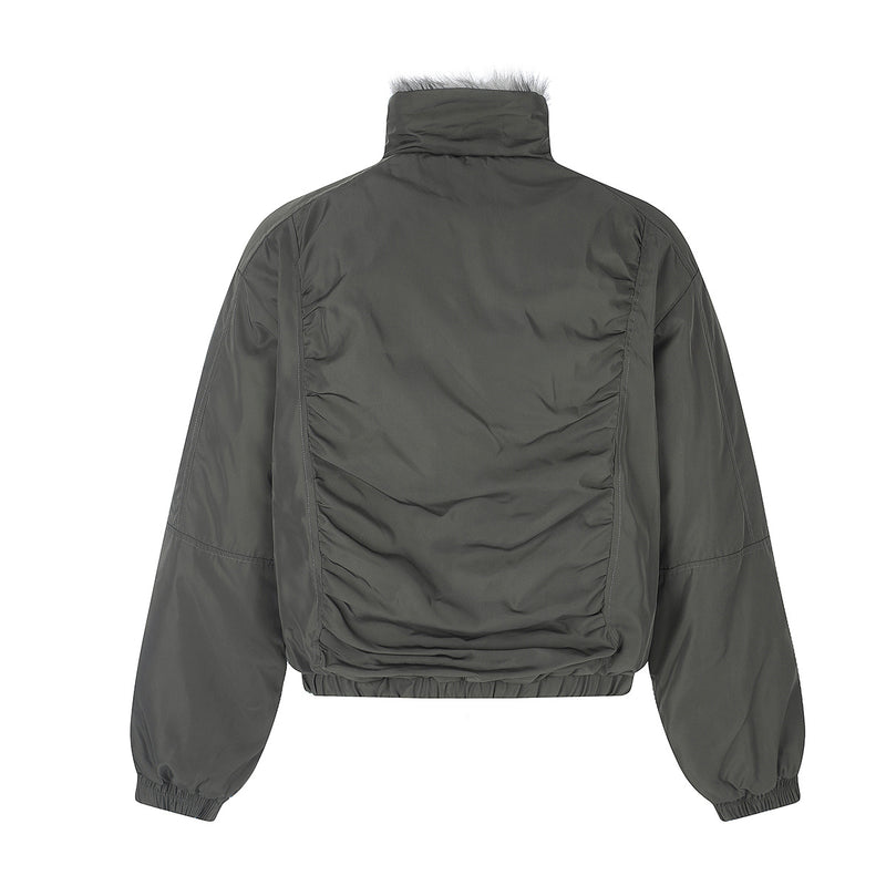Military Napoleon Button Padded Jacket with Faux Fur Collar