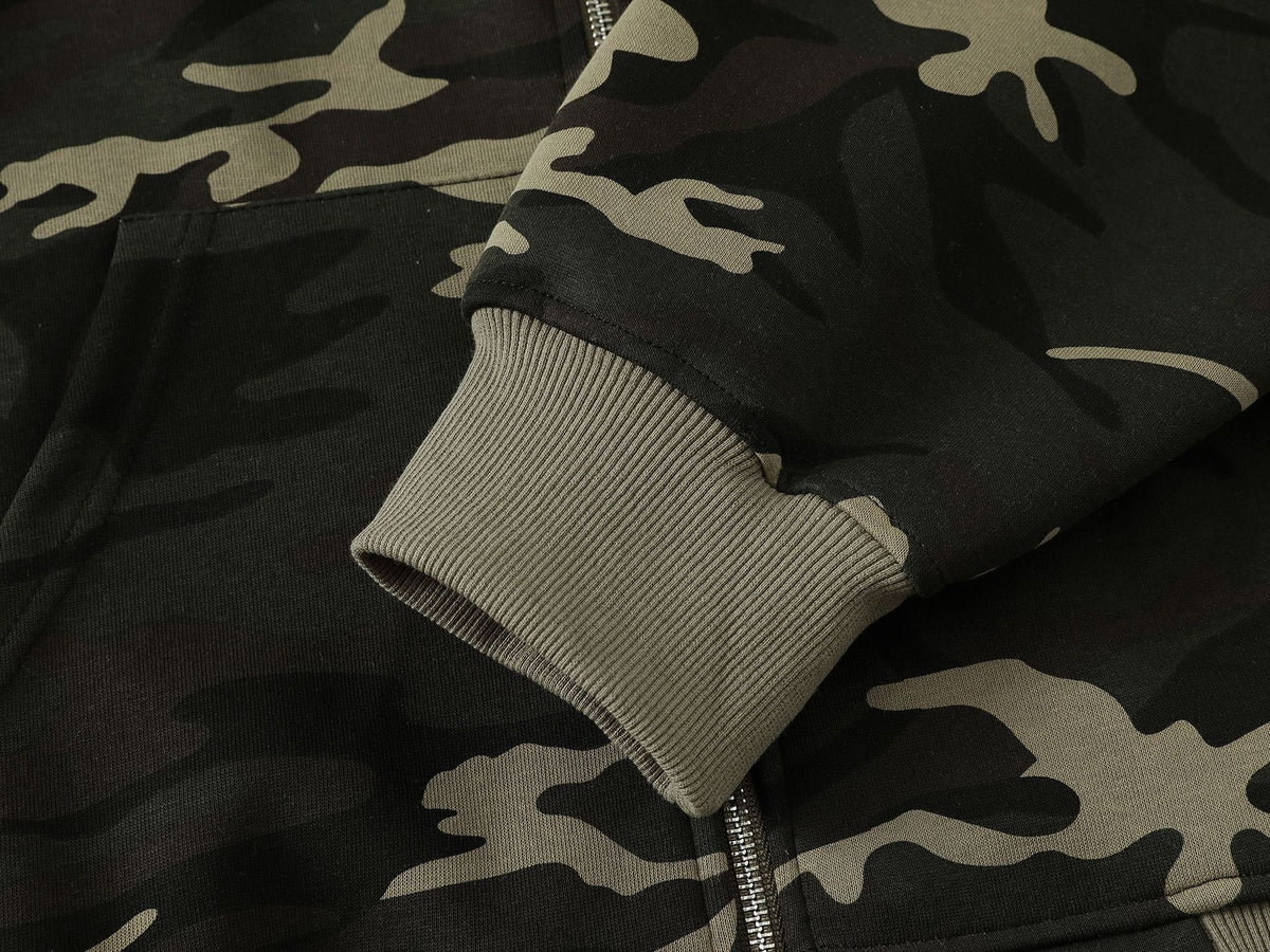Zip-Hoodie mit Drachenemblem – Oversized Streetwear in Camo & Schwarz