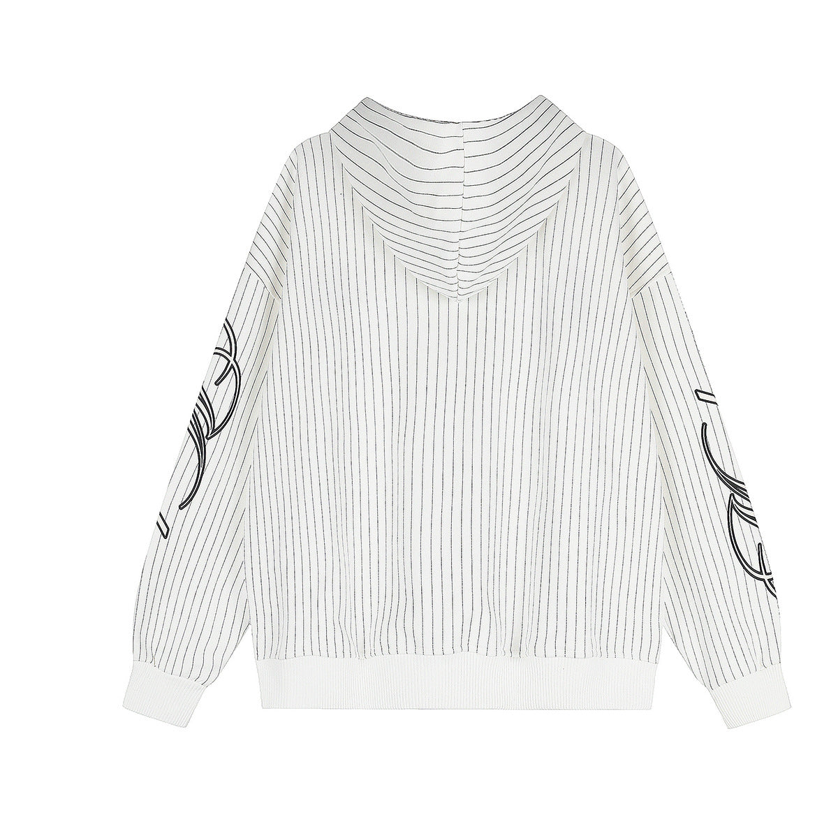 Pinstripe Zip-Up Hoodie with American Flag Embroidery & Script Sleeve Print