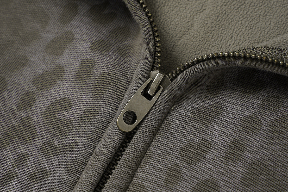 Oversized Leopard Print Zip-Up Hoodie – Fleece-Lined American Streetwear