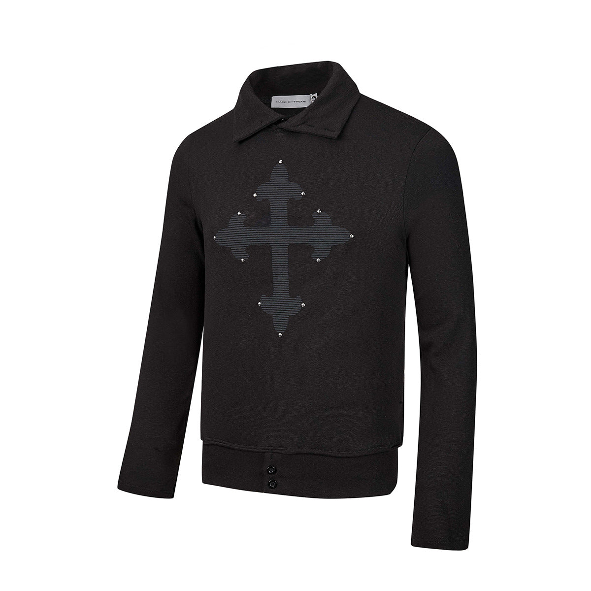 Polo manches longues avec écusson croix clouté – Haut streetwear vintage à ourlet brut