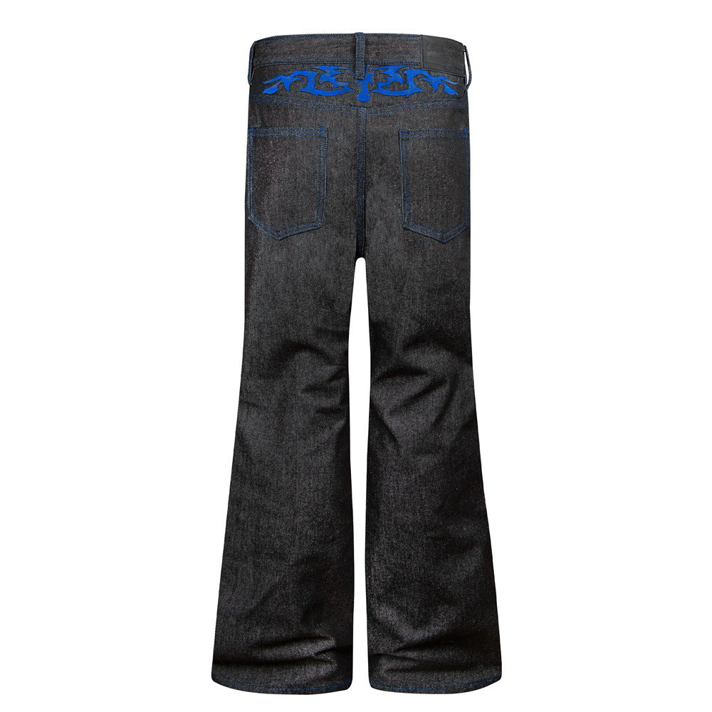 Jean noir homme bootcut avec broderie script – Denim à jambes évasées