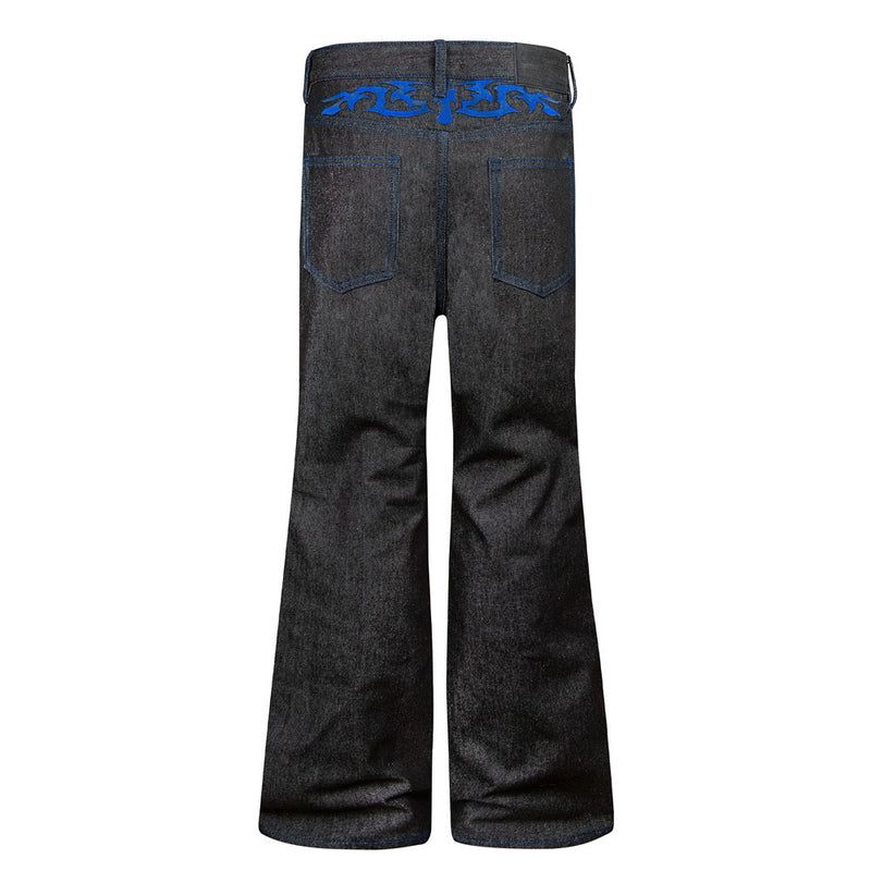 Jean noir homme bootcut avec broderie script – Denim à jambes évasées