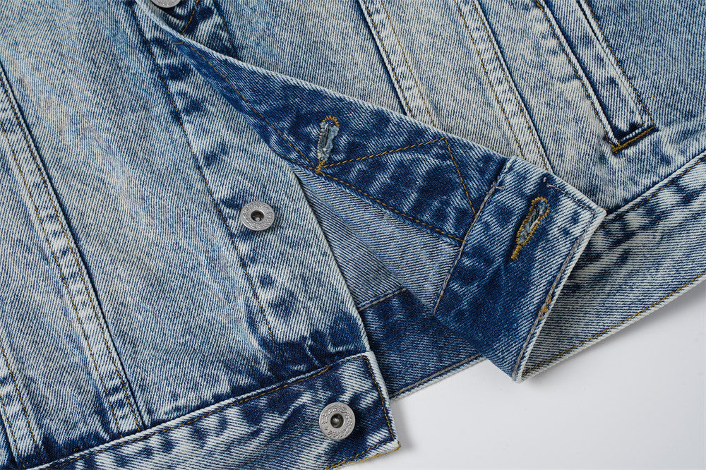 Veste en denim délavé à l’acide avec col en velours côtelé – Coupe oversize streetwear