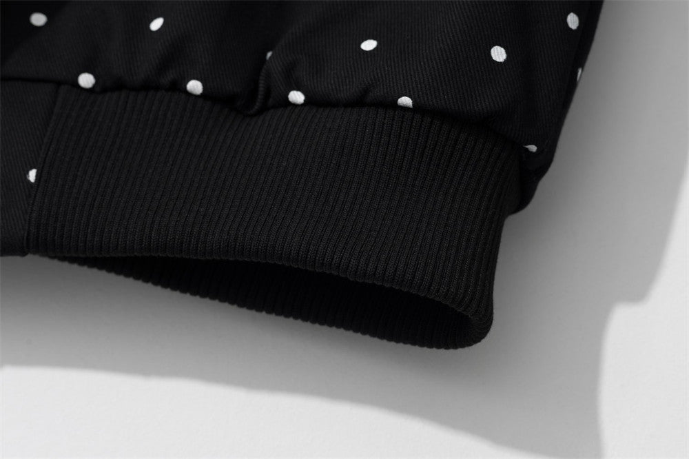Bomberjacke mit Kapuze, Kunstfellbesatz und besticktem Schriftzug im Polka-Dot-Muster