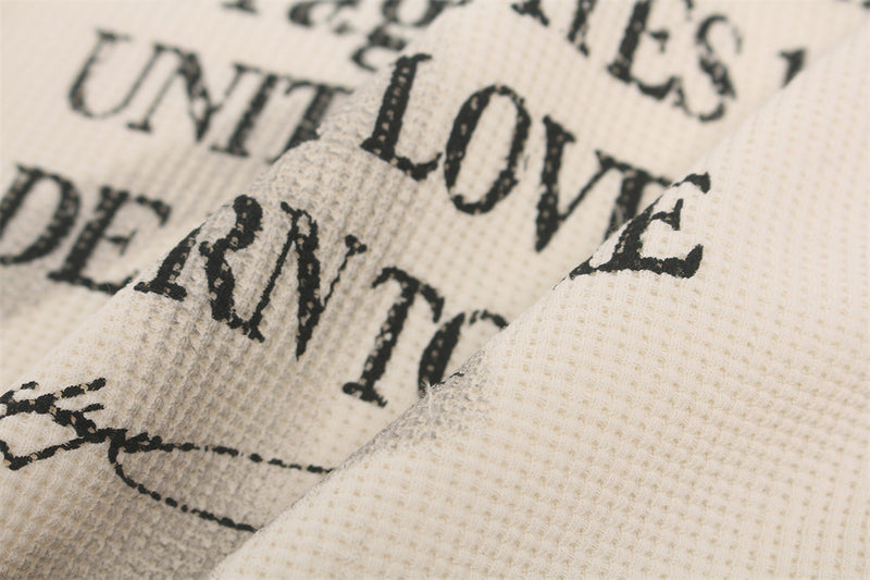 Long Sleeve Waffle Knit Shirt – Camo Raglan Sleeves & Graphic Print
