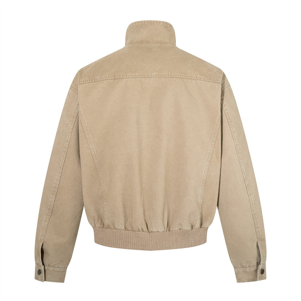Blouson bomber vintage délavé – Veste homme oversize kaki avec grandes poches cargo