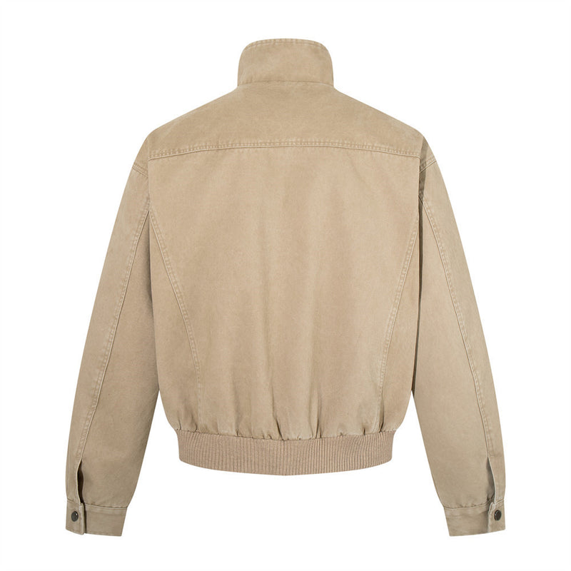 Blouson bomber vintage délavé – Veste homme oversize kaki avec grandes poches cargo
