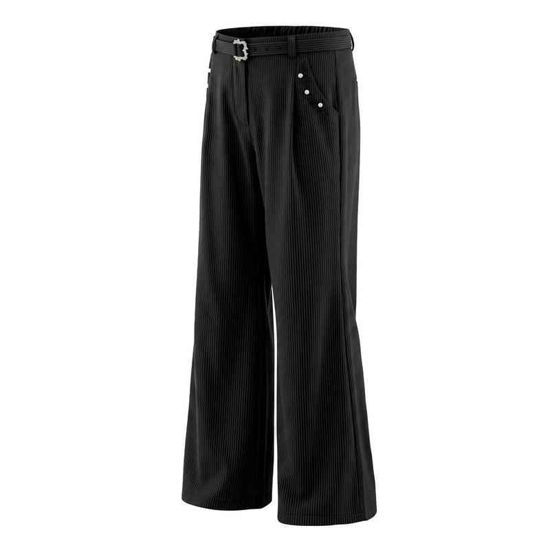 Pantalon ample rayé pour homme avec broderies florales et ceinture