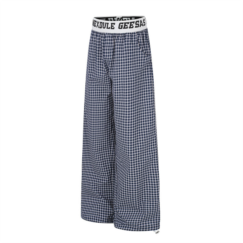 Plaid Wide-Leg Pants with Logo Elastic Waistband