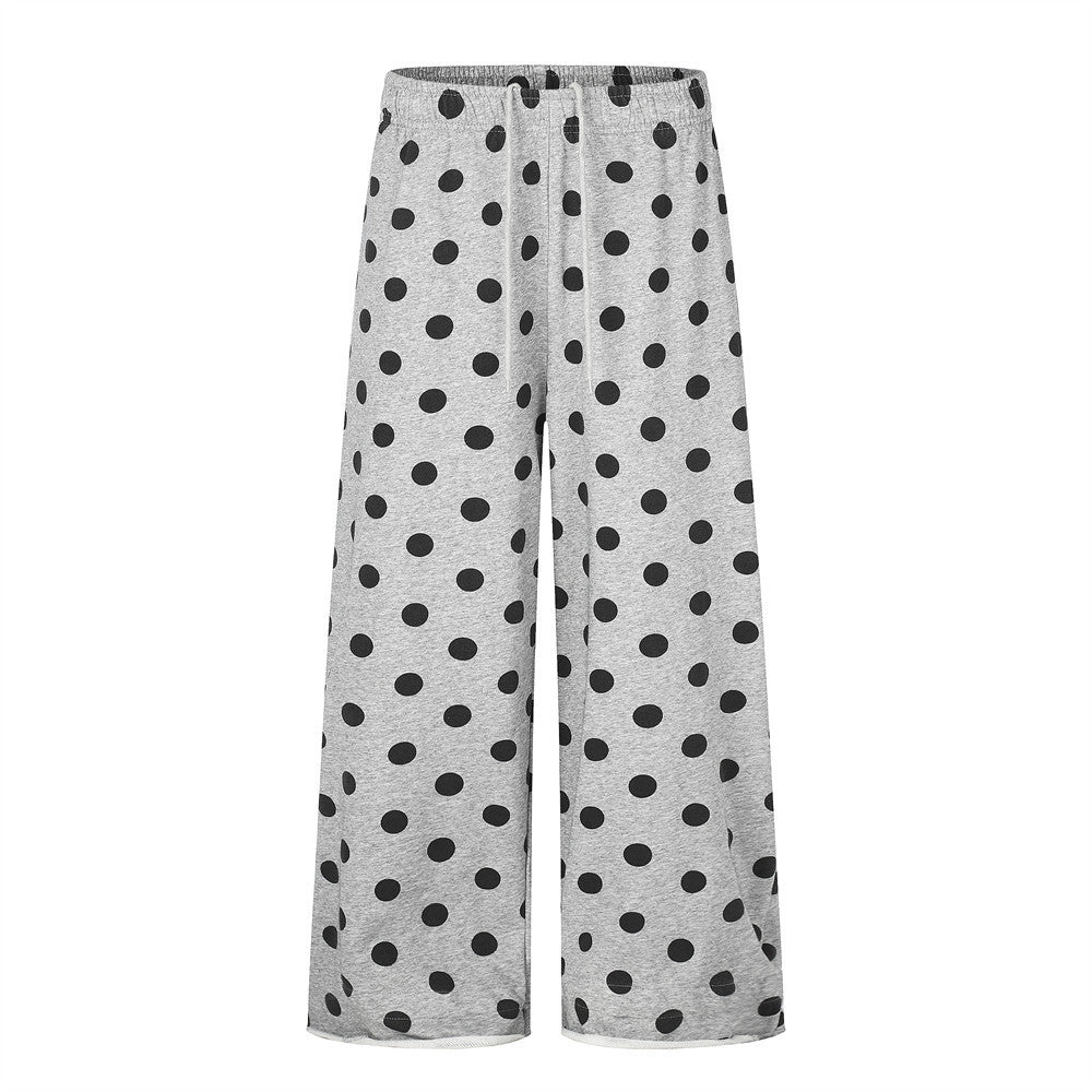 Polka Dot Wide-Leg Pants with Elastic Drawstring Waist