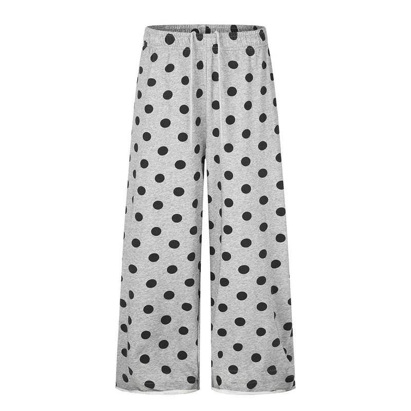 Polka Dot Wide-Leg Pants with Elastic Drawstring Waist