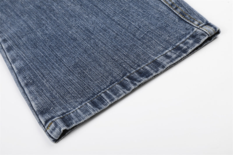 Vintage Washed Wide-Leg Jeans with Star Rhinestone Detail