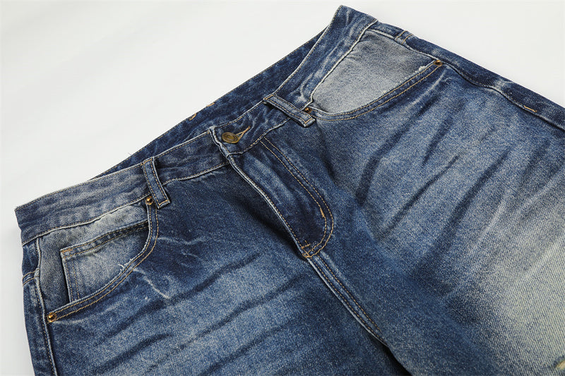 Wide Leg Distressed Jeans – Men's Vintage Wash Flare Denim Pants