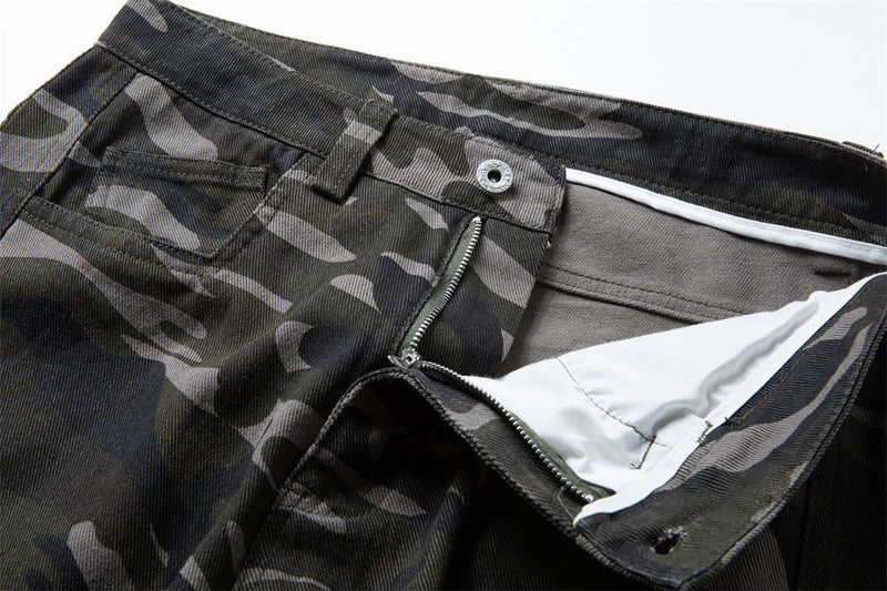 Wide-Leg Camo Cargo Pants – Baggy Fit Dark Green Camouflage Trousers