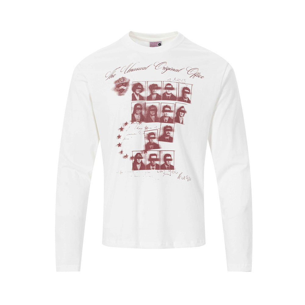 T-shirt graphique à manches longues – Imprimé portrait vintage, coupe décontractée