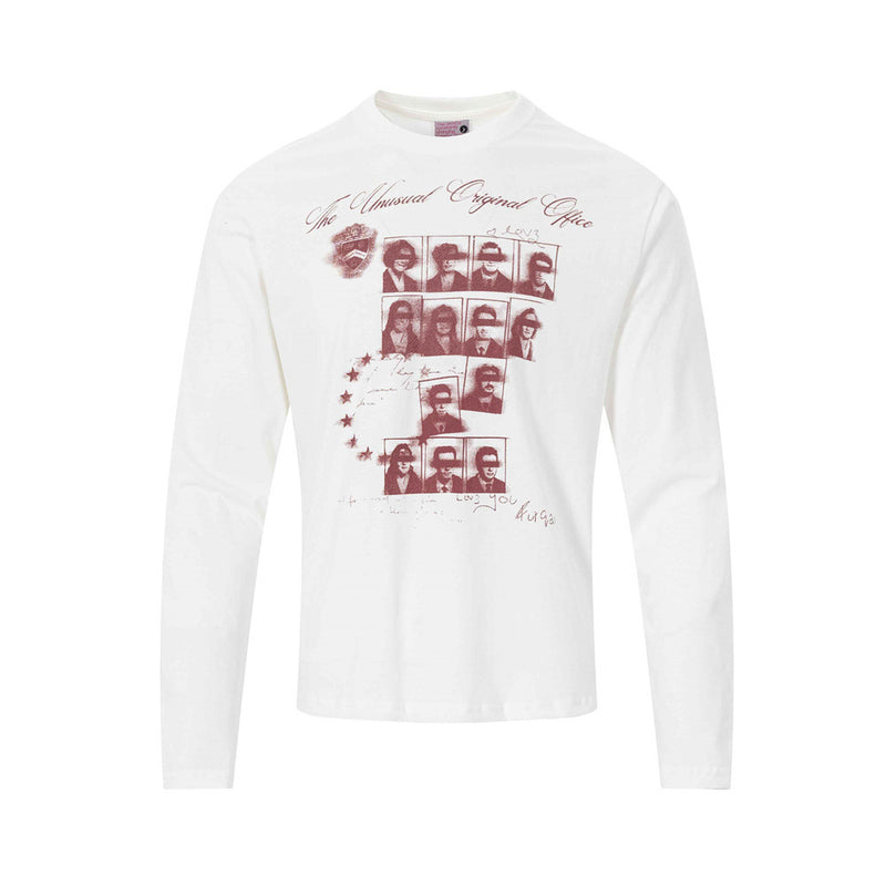 T-shirt graphique à manches longues – Imprimé portrait vintage, coupe décontractée