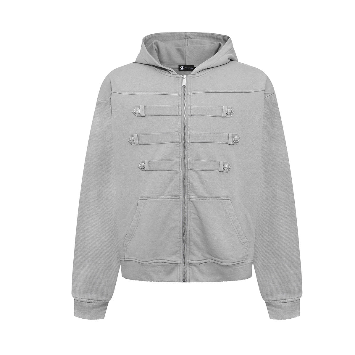 Military Napoleon Zip-Up Hoodie – Washed Vintage Fleece Cardigan